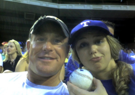 Me and my youngest sister fetching foul balls at the Rangers game