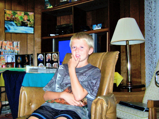 My son at mom's house in Michigan.