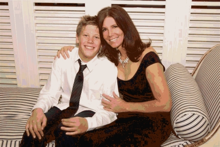Kim and her son Griffin at the Oscar Party