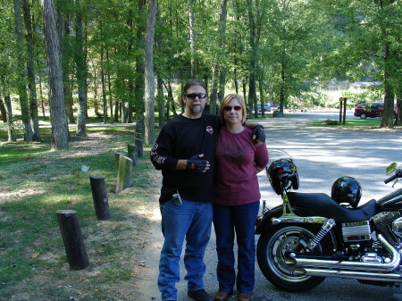 My Husband, Chris and I traveling on our Harley.