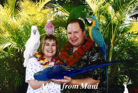 Todd & Linda with some parrots in Maui