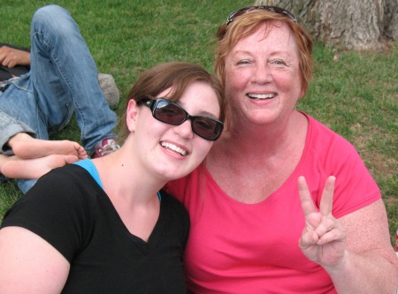 Jocelyn & Me - 2009 Kennedy Funeral procession sitting on curb.