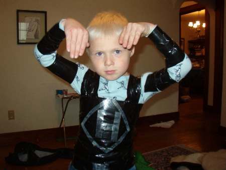 Hunter in his duct tape outfit!