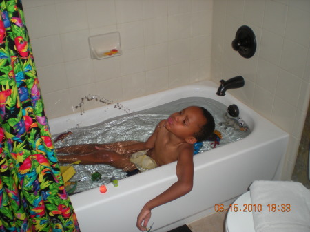 Leighton in his bathtub.