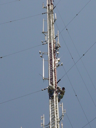 me and a co-worker on a tower in iowa