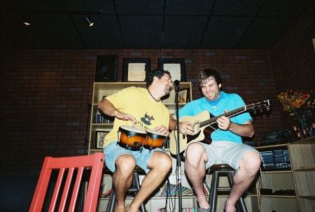 Brother Joby and son Brandon performing at the coffee shop