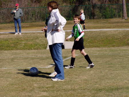 My son Weston 2004 soccer his mother, my wife, Sandy coaching