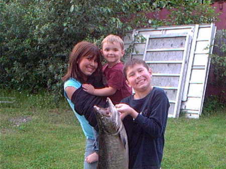 Kids with Alaska King Salmon