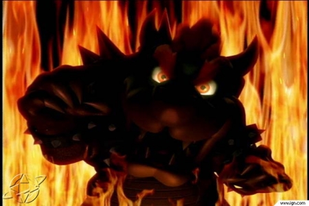 bowser in flames