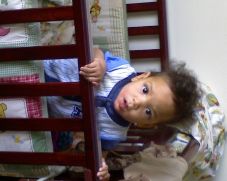 Aiden tryin to bust out of Shawshank Baby Jail