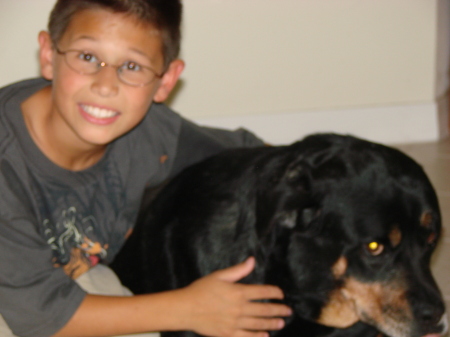 Youngest son with one of our two dogs