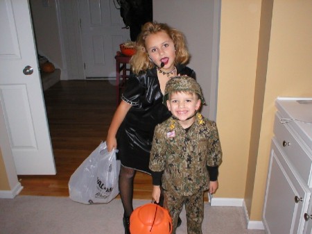 My kids at Halloween - Rock Star and Army Man