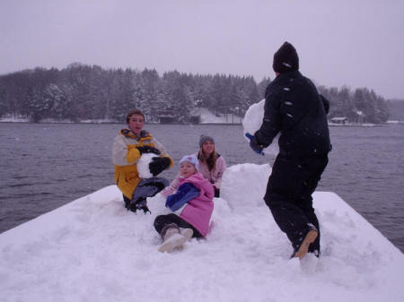 Making a Snow Man at the lake house