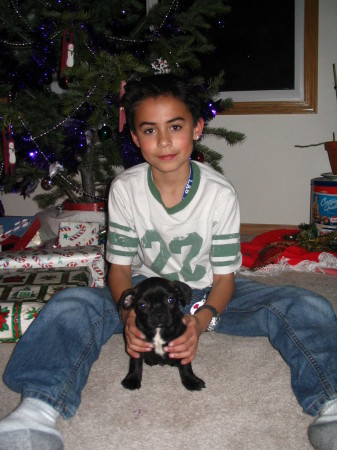 Mekko and our boston terrier Griffin at xmas 05