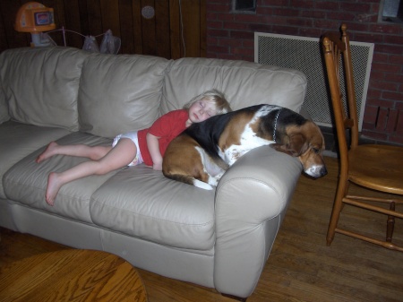 Jessica and our basset hound Fraulein taking a nap