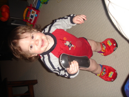 Hank and his "Big Red Car" slippers...