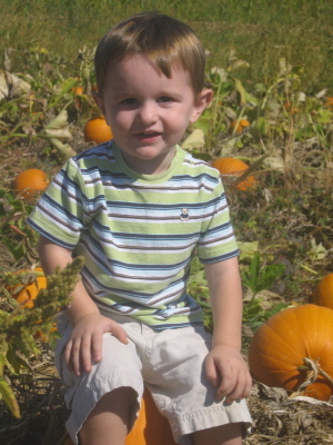 Gavin in the pumpkin patch.