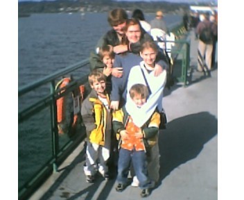 the whole family on the ferry in seattle