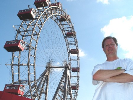 Tom in Vienna at the Giant Ferris wheel at the Prater funfair