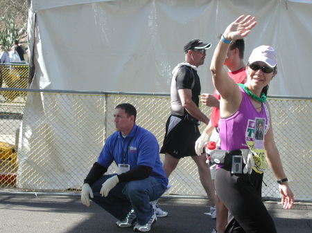 At the finish line...26.2 miles and still smiling!