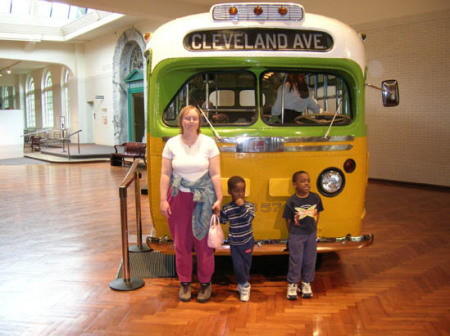 Wife & Kids with Rosa Parks' bus