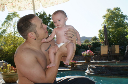 Scott & Kendall after a swim in our backyard.