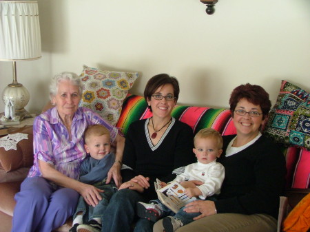 Me, my sister, grandma and our boys (Wil with Grandma)