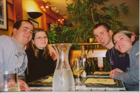 dinner in Chamonix, France (ski trip in Feb. 2002)