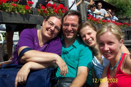 Me and my hubby Michael with 2 Polish scout friends in Bruge, Belgium, 2003