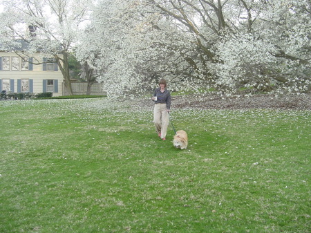 Grace at home with her dog