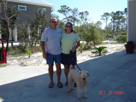 Wife Betsy and our Soft Coated Wheaton Terrier: Madeline