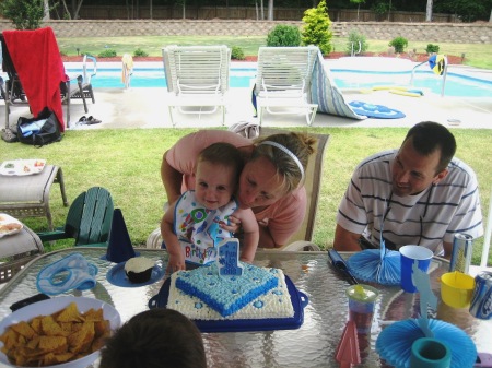 Nicholas' first birthday party in the backyard