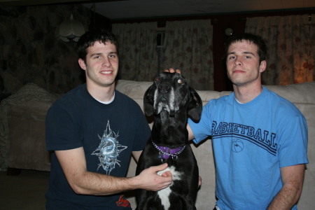 Kevin, our great dane Maddy, and John