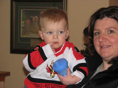 Daughter Shannon and Grandson #2 - Ryan, the Flames Fan! (Son in law Dale took the picture.)