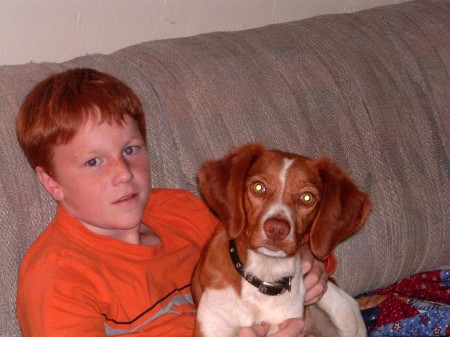 My youngest son Nick with our dog Belle