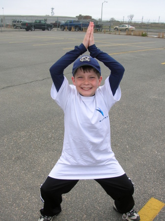 Thomas stretching for charity walk