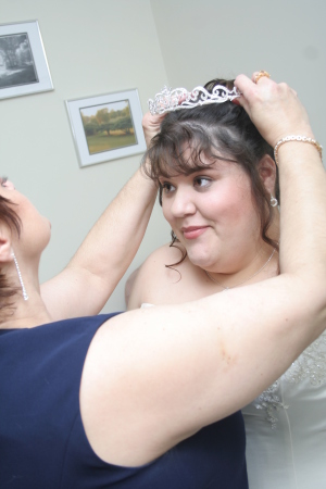 Mom adjusting my tiara