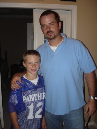 G-Man and Dad getting ready for the football game