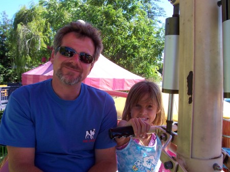 ME AND MY YOUNGEST DAUGHTER ON DORA RIDE AT GREAT AMERICA.