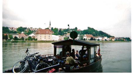 Crossing  Danube on  a Bicycle Ferry