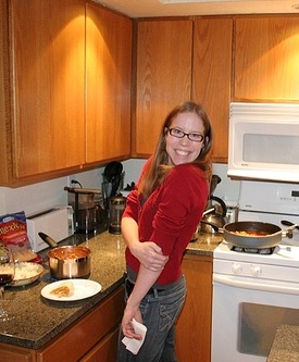 cooking dinner