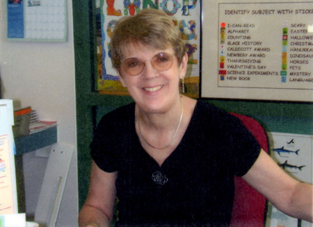 Jacqueline at library desk March 2006