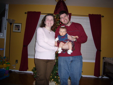 Amy, Lauren and John in front of the Christmas Tree