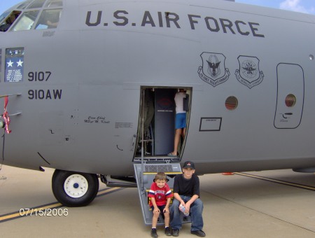 Greg and David in their uncle's C-130
