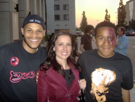Me my son and the chick from SAW.(My son has movie make-up on)