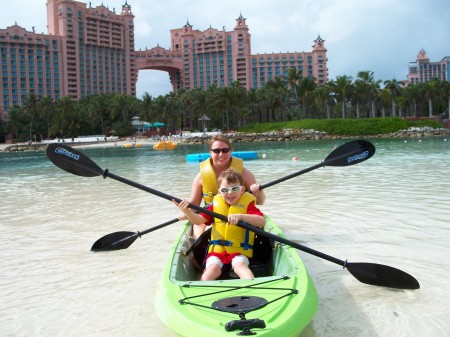 My son and I kayaking at Atlantis