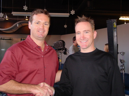 O.U.'s coach Bob Stoops and me during a TV shoot in OKC.