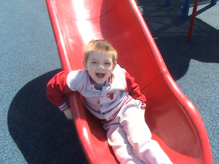 Jake on the slide at the park 4-26-08