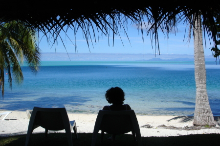 Relaxing on vacation on Moorea, Tahiti.