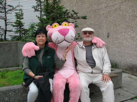 Sharon (wife), Alaskan pink panther and me in Alaska 6-06